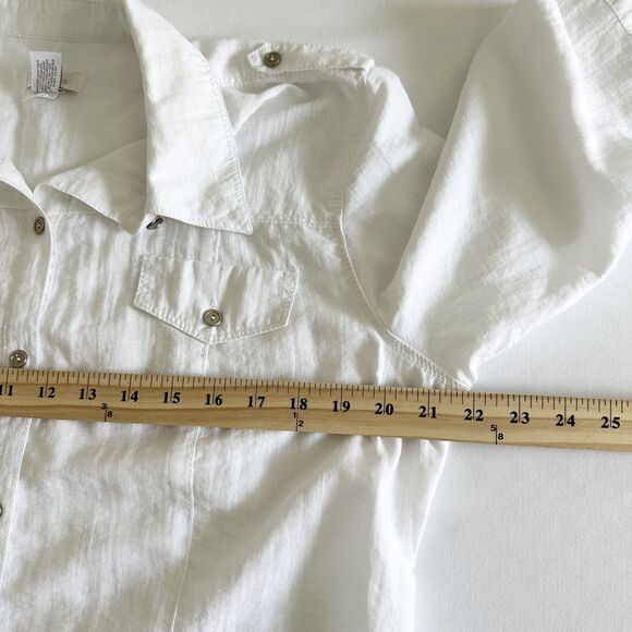 Chico’s White Button Front Shirt Size 2 Roll Tab Sleeves Utility Top - Picture 6 of 10